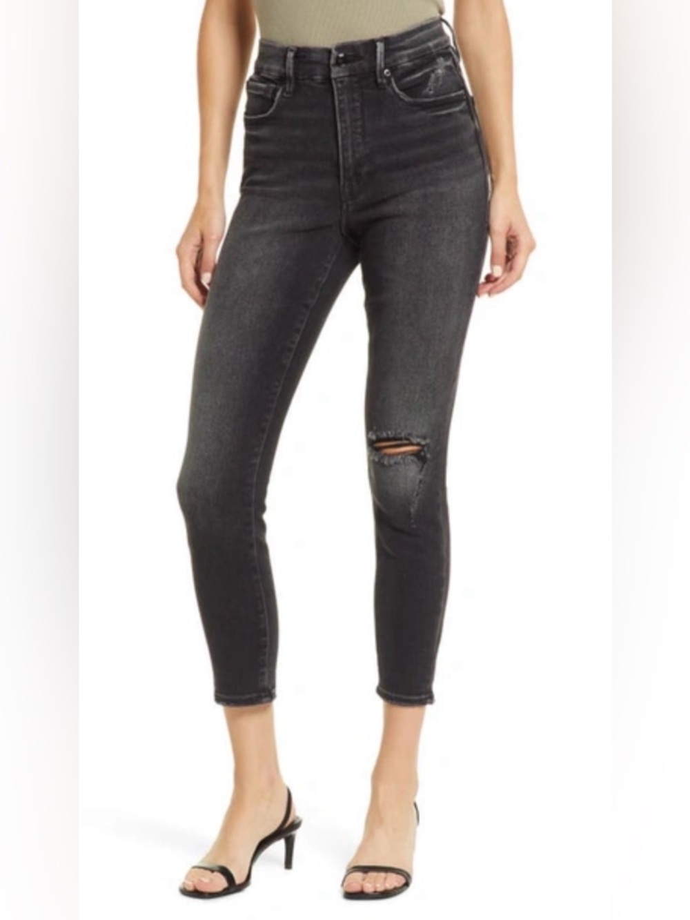 💵Good American Good Waist Crop Jean in Black157 Size 14/32